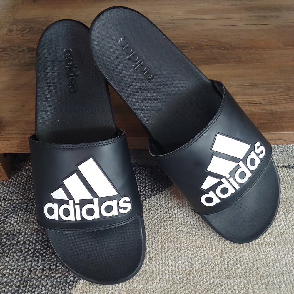 Adidas Adilette Comfort Slides, Men's Size 17, Black/White